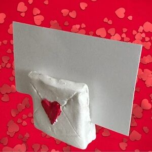 Handmade Picture Holder Heart Letter Envelope Frame 1.5” Clay Painted Varnished